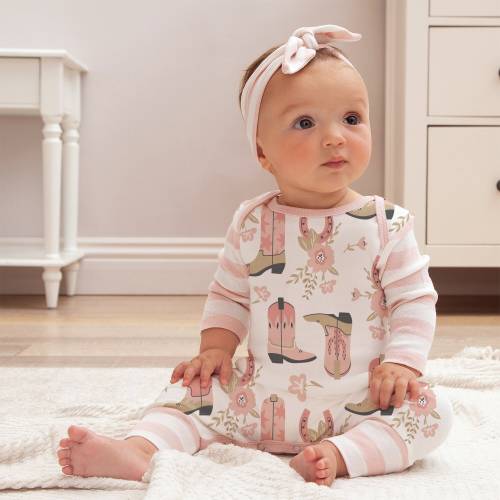 Sweet Cowgirl Romper - Adorable Baby Girl Outfit - Soft Bamboo Baby Clothes - Perfect Newborn Photo & Coming Home Outfit - Texas Boots Style