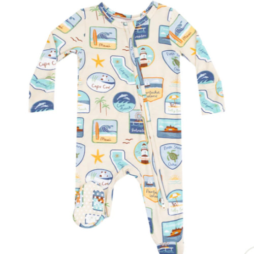 2 Way Zipper Footie - Beach Patches 6-9 m