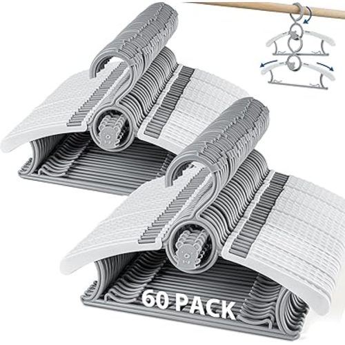 Baby Hangers 60 Pack Kids Hangers-Extendable Adjustable Non-Slip Plastic Kid Hangers for Closet,Stackable Baby Clothes Hangers for Toddler Kids Children Infant Teen,Grey Bear Toddler Hangers
