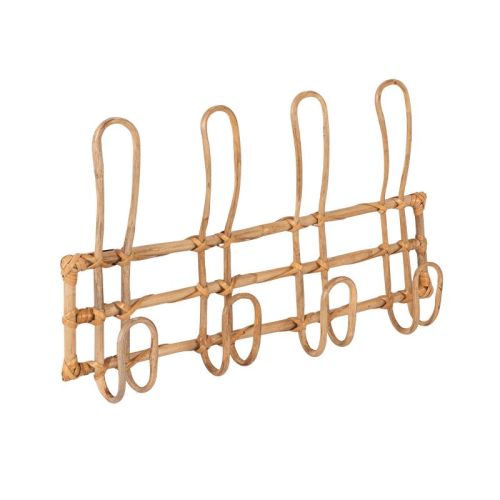 Storied Home Beige Rattan Wall Hanger with 4 Hooks: Nautical Style, Door & Towel Hanging Solution