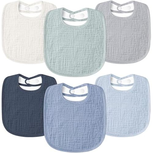 Susurration Muslin Baby Drool Bibs 6Pack Soft Square Adjustable Baby Bandana Bibs for Unisex Girls & Boys