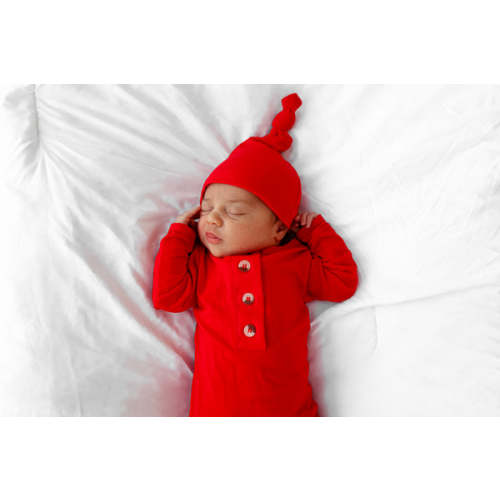 Knotted Baby Gown Set - Holiday Red (Newborn-3 months)