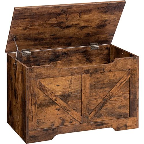 HOOBRO Storage Bench, 29.5” Retro Wooden Storage Chest with U-Shaped Cut-Out Pull, Safety Hinge, Supports 220 lb and Easy Assembly for Toy Box Organizer (Rustic Brown) BF77CW01