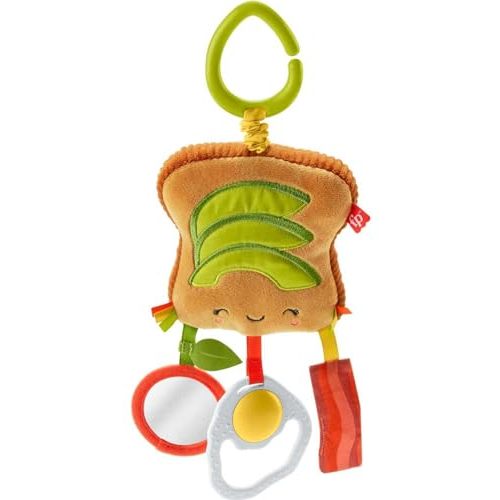 Fisher-Price Baby Toy Brunch & Go Stroller Activity, Pretend Food with Mirror Crinkle & Teether for Travel Play Newborns Ages 3+ Months
