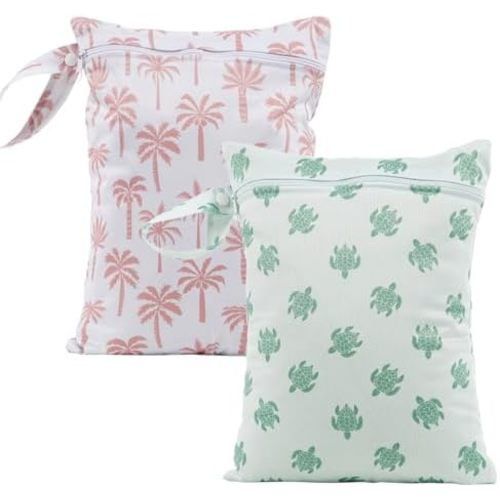 2Pcs Baby Wet Dry Bags for diaper bag (Coconut Tree and Turtle)