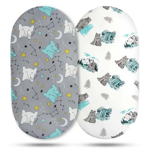 Gllquen Baby Bassinet Sheets 2-Pack Set for Baby Boy Girls 32"X16", Elephant and Bears
