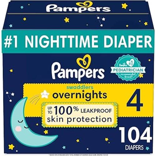 Pampers Swaddlers Overnights Diapers - Size 4, 104 Count, Disposable Baby Diapers, Night Time Skin Protection