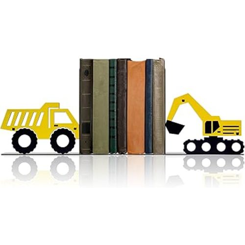 Construction Truck Decorative Bookends for Boys Room - Durable and Cute Design, Perfect for Nursery and Kids' Book Ends（Excavator）