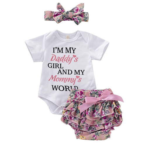 Actoyo Newborn Baby Girls Clothes Letters Printed Romper +Tutu Shorts Skirt +Headband Outfit Set 0-3 Months