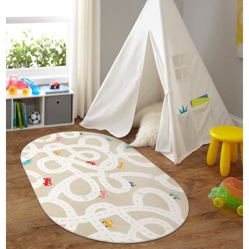LIVEBOX Road Traffice Kids Rug, 3'x5' Floor Mats for Kids Room, Non-Slip Machine Washable Rugs for Playroom, Soft Fun & Learning Rug Children Car Carpet for Nursery Daycare Classroom