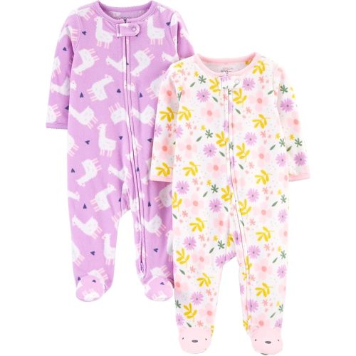 Simple Joys by Carter's Baby Girls' Fleece Footed Sleep and Play, Pack of 2