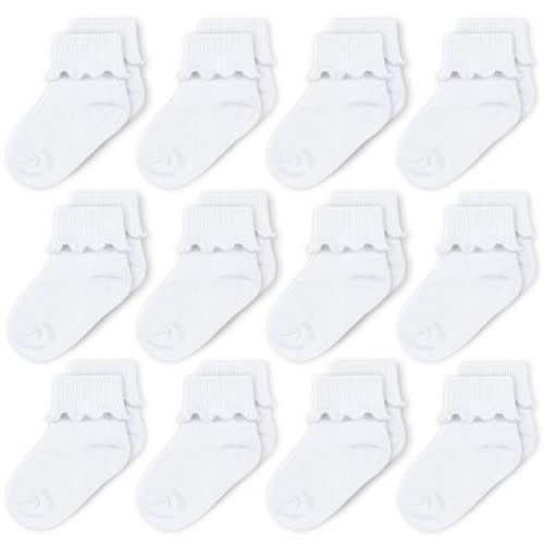 Cozyway Baby Girls Socks, Ruffle Ripple Edge Turn Cuff Ankle Socks Infants 0-9 Months - 12 Pack, White