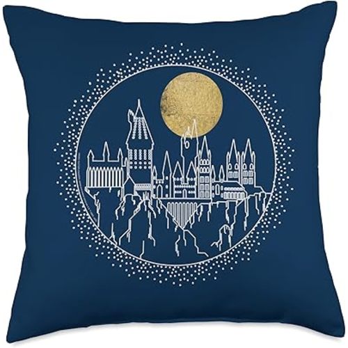 Harry Potter Hogwarts Full Moon Line Art Throw Pillow