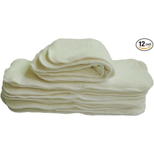 ALVABABY 4 Layers Cloth Diaper Inserts, 12pcs Rayon from Bamboo Inserts,Reusable Cloth Diaper Inserts Overnight 12MB - 12 Pcs Rayon from Bamboo Insert 4-layers