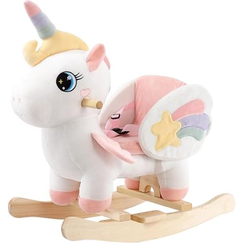 FUNLIO Unicorn Baby Rocking Horse, Rainbow Fairy Unicorn Rocking Horse for Toddlers 6 Months to 3 Years, Stuffed Ride-on Animal Baby Rocker, Easy to Assemble, CPC & CE Certified
