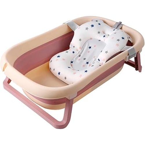 Collapsible Baby Bathtub with Bath Pad Portable Bathtub 30" Large Baby Bathtub with Temperature Sensing Water Plug and Drain Hole Baby Bathtub for Infants to Toddler 0-36 Months
