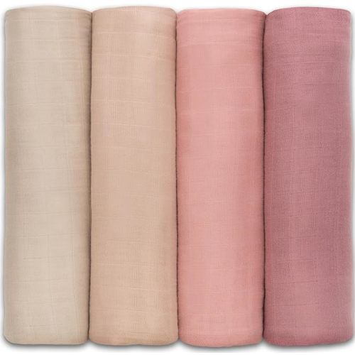 Comfy Cubs Muslin Swaddle Blankets, 4 Pack - Cream, Blush, Bold Blush, Mauve