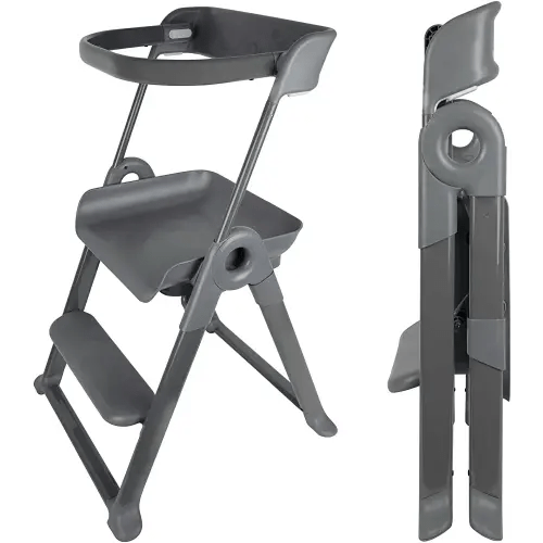Boon Pivot Toddler Tower - Folding Toddler Step Stool for Bathroom Sink or Kitchen Countertop - Step Stool for Toddlers with CPC Certification - Gray - Ages 18 Months to 4 Years