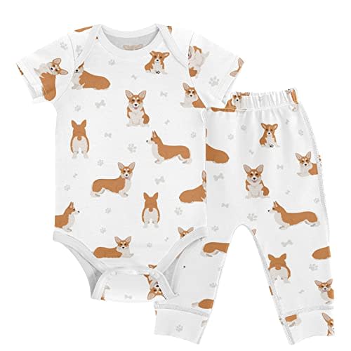 vvfelixl Baby Pants Sets Black Dachshund Long Haired Short Sleeve Baby Clothes for Boys Girls 0-24M