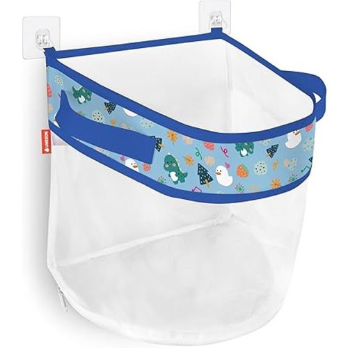 UNEEDE Dino Print Bath Storage,4.15 Gallons Bathtub Storage Organizer,Bath Holder for Bathtub Organizer and Storage,Quick Dry Bath Organizer,Mesh Shower Caddy,Blue Dinosaur Sutff