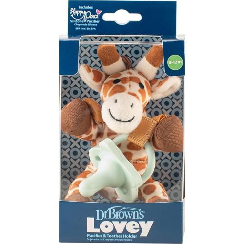 Dr. Brown's Baby Lovey Pacifier & Teether Holder, 0-12m, Giraffe with Light Green HappyPaci, 100% Silicone, 0-6 m (Packaging May Vary)