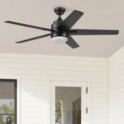 Harbor Breeze Flanagan III 52-in Matte Black with Black/Driftwood Blades Color-changing Indoor/Outdoor Ceiling Fan Remote (5-Blade) 43398 at Lowes.com