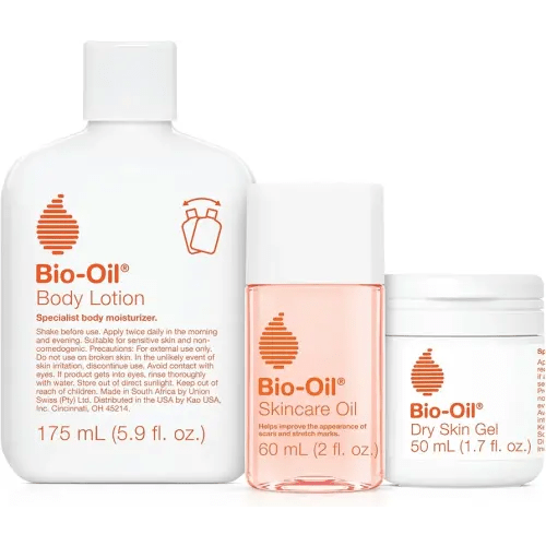 Bio-Oil Skincare Set for Scars, Stretch Marks, and Dry Skin, 3 Pc Travel Size Kit Includes Skin Care Oil (2 oz), Dry Skin Gel (1.7 oz), and Body Lotion (5.7 oz), Pregnancy and Maternity Stretch Marks