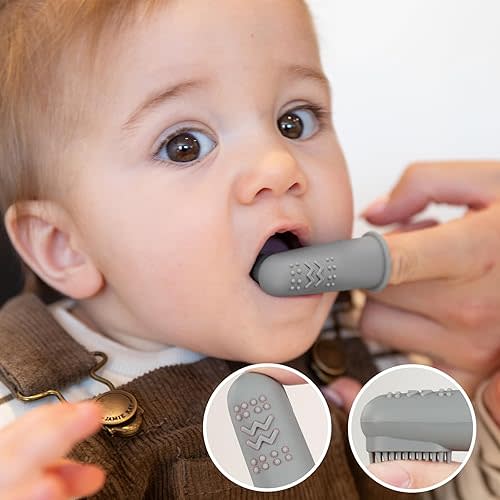haakaa Silicone Baby Finger Toothbrush, Oral Care for Infants&Babies&Toddlers&Kids, Soft Food Grade Silicone, 0 Months+, 2 Pack, Blush