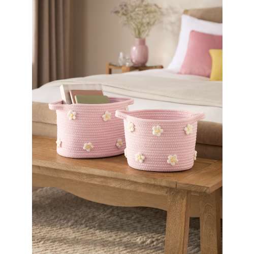 Set of 2 Pink Daisy Storage Baskets