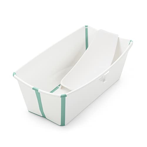 Stokke Flexi Bath Bundle, White Aqua - Foldable Baby Bathtub + Newborn Support - Durable & Easy to Store - Convenient to Use at Home or Traveling - Best for Newborns & Babies Up to 48 Months