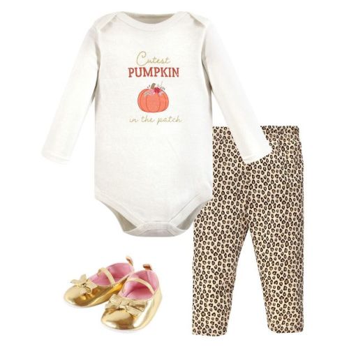 Hudson Baby Infant Girl Cotton Bodysuit, Pant And Shoe Set, Cutest Pumpkin, 0-3 Months
