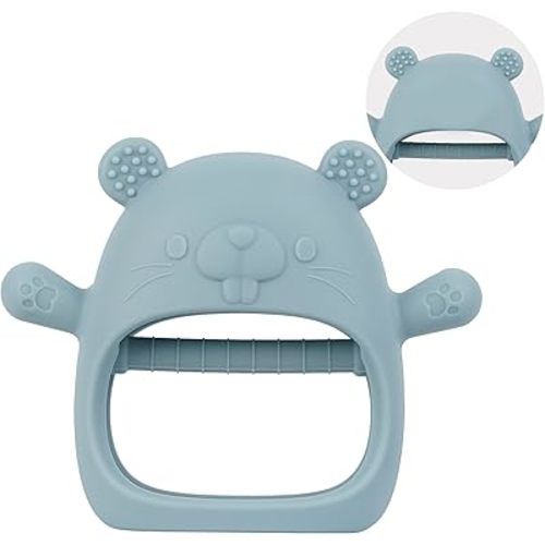 Silicone Baby Teether for 3–12 Months, BPA-Free Easy Grip Teething Toy for Infants, Soft Sensory Chew Toy, One-Piece Dishwasher Safe Design(Groundhog Dusty Blue)