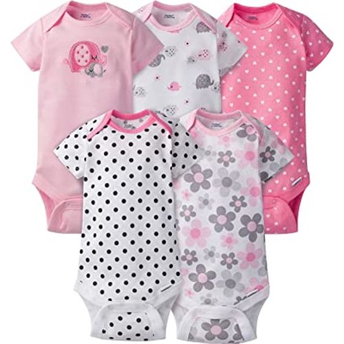 Gerber Baby Girls' 5-Pack Short Sleeve Variety Onesies Bodysuits