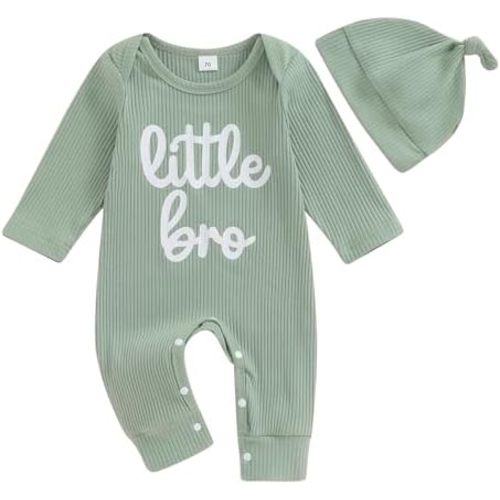 pengnight Newborn Baby Boys Girls Romper Long Sleeve Lil Bro Letter Print Solid Color Bodysuit Jumpsuit