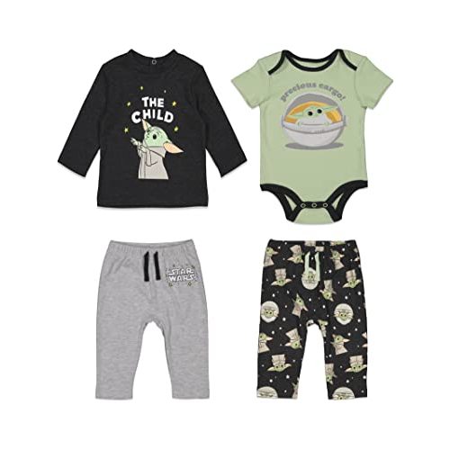 STAR WARS The Child Baby Mix N' Match Short Sleeve Bodysuit Graphic T-Shirt and Pants 4 Piece Layette Set Newborn to Infant