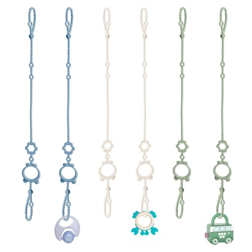 Sopkdey Toy Straps for Baby, 6pcs Adjustable Toy Holder for Stroller Accessories, Silicone Baby Tether Pacifier Clip, No Throw Baby Travel Essential Leash for High Chair, Car Seat, Baby Toy Clips