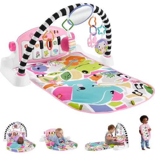 Fisher-Price Baby Activity Mat Glow and Grow Kick & Play Piano Gym, Portable Musical Toy with Smart Stages Learning, Ages 0+ Months, Pink