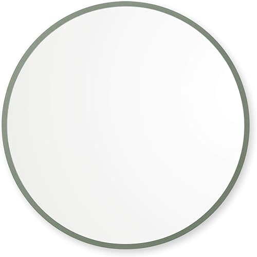 Better Bevel 30” x 30” Sage Green Rubber Framed Mirror | Round Bathroom Wall Mirror