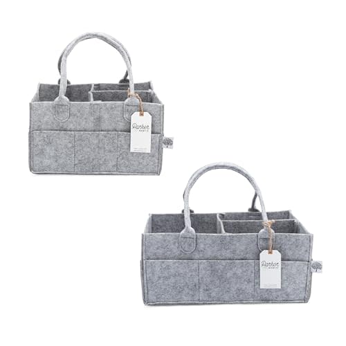 Parker Baby Diaper Caddy Gift Set - Includes a Large and Regular size Nursery Storage Bin and Car Organizer for Diapers and Baby Wipes - Gray