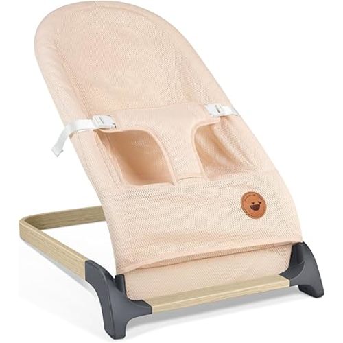 ANGELBLISS Baby Bouncer, Portable Bouncer Seat for Babies, Infants Bouncy Seat with Mesh Fabric, Natural Vibrations (Light Pink)