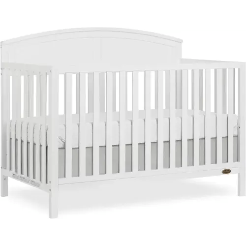 EVOLUR Dream On Me Storybrooke 5 in 1 Convertible Crib in White, JPMA & Greenguard Gold Certified,Built of Sustainable Pinewood, 3 Mattress Height Settings, Non-Toxic Water-Based Paint Finish