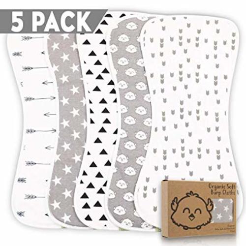 Organic Burp Cloths for Baby Boys and Girls - 5-Pack Ultra Absorbent Burping Cloth, Burp Clothes, Newborn Towel - Milk Spit Up Rags - Burpy Bib for Unisex, Boy, Girl - Burp Cloths Set (Grayscape)