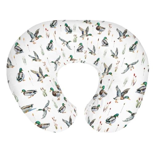 Watercolor Mallard Ducks Baby Nursing Pillow Covers for Boy Girl Duck Hunting Nursery Pillowcase for Breastfeeding Pillows Wild Ducks Birds Soft Stretchy Slipcovers for Newborn Infant