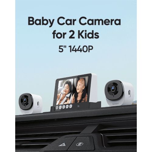 2K Baby Car Camera Monitor with Full Crystal Night Vision and 360° Rotating Wide View Dual Cameras