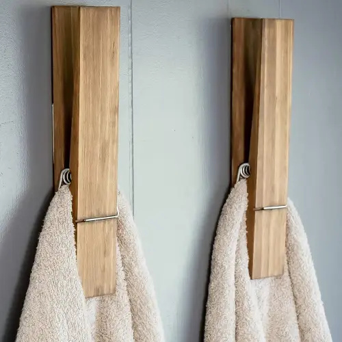 Giant Clothespin Bathroom Towel Holder | Huge 12” Clothes pin | Farmhouse bathroom décor | Laundry room or nursery décor | Towel Rack or Hook | Bathroom Accessories wall décor (2 Dark Walnut)