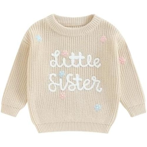 VISGOGO Big Little Sister Matching Sweater Baby Girls Knitted One-Piece Outfits Toddler Brother Sweatshirt Clothes