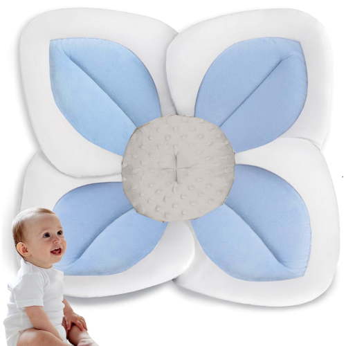 Morfone Baby Bath Seat, Blooming Flower Baby Sink Bath Pad, Safety and Comfort for Newborns to 6+ Months, Portable, Blue