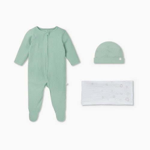 MORI Ribbed Take Me Home Set - Mint, 0-3 M