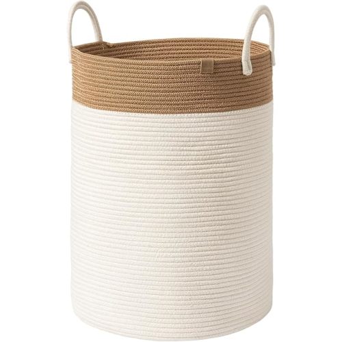 LA JOLIE MUSE Woven Basket Rope Storage Baskets - Large Cotton Organizer, Basket for Baby Blanket, Kids Toy Nursery Laundry Basket off-white XL