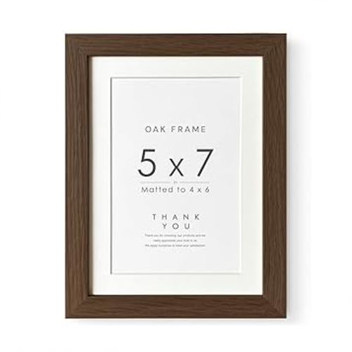 5x7 Picture Frame, Solid Oak Wood 5 x 7 Photo Frame with Mat to 4x6, 7x5 Picture Frames for Wall and Tabletop Display, (Walnut Set of 1)